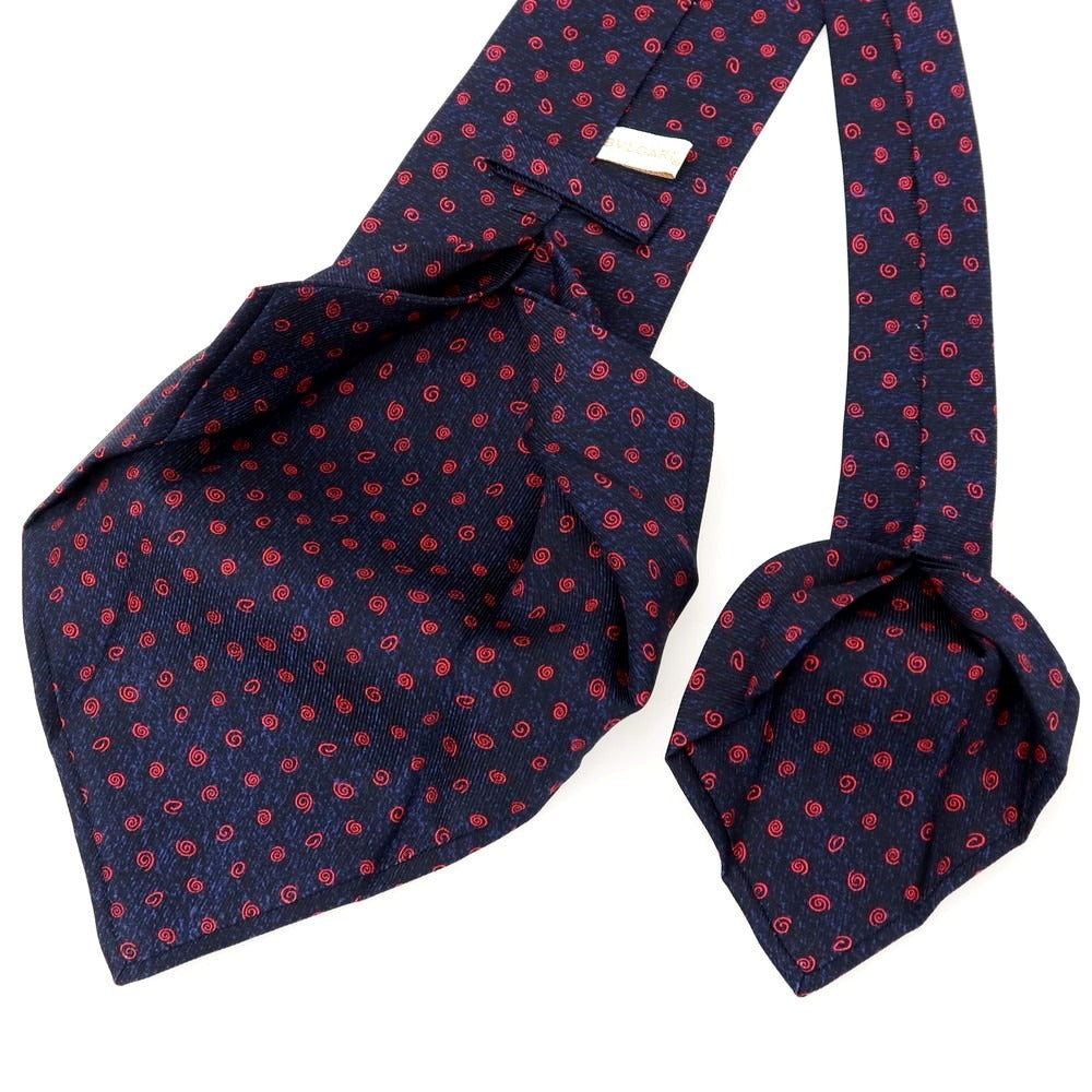 【中古】ブルガリ BVLGARI シルク 小紋柄ネクタイ ネイビーxレッド【 状態ランクB 】【 メンズ 】