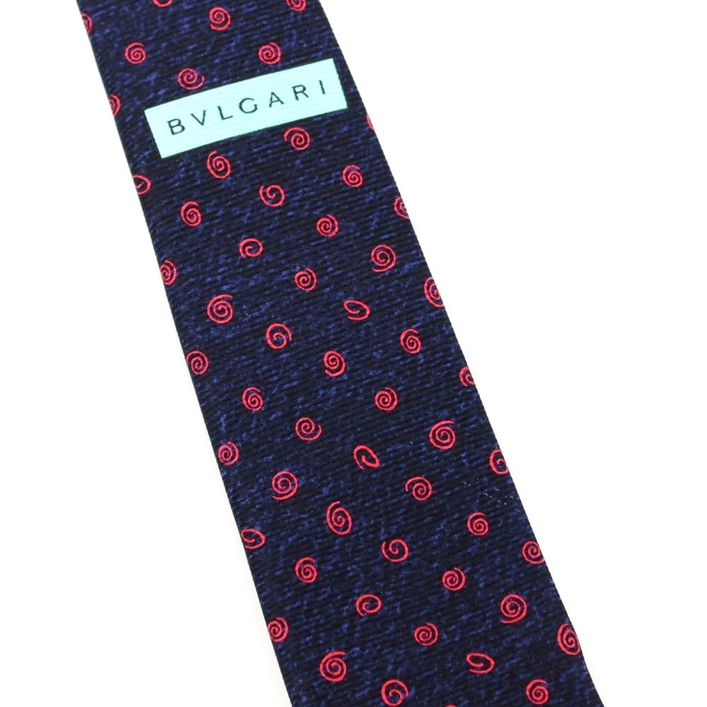 【中古】ブルガリ BVLGARI シルク 小紋柄ネクタイ ネイビーxレッド【 状態ランクB 】【 メンズ 】