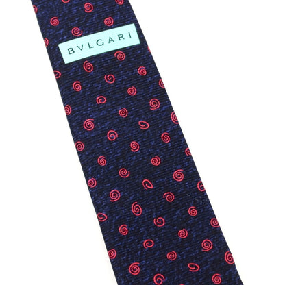 【中古】ブルガリ BVLGARI シルク 小紋柄ネクタイ ネイビーxレッド【 状態ランクB 】【 メンズ 】
