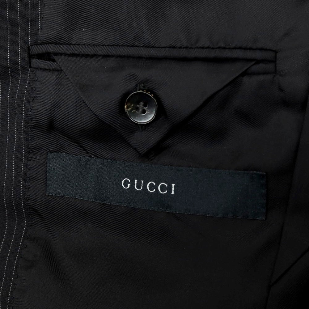 【中古】グッチ GUCCI ストレッチウール ストライプ テーラードジャケット ブラックxホワイト【サイズ46】【 状態ランクB 】【 メンズ 】
