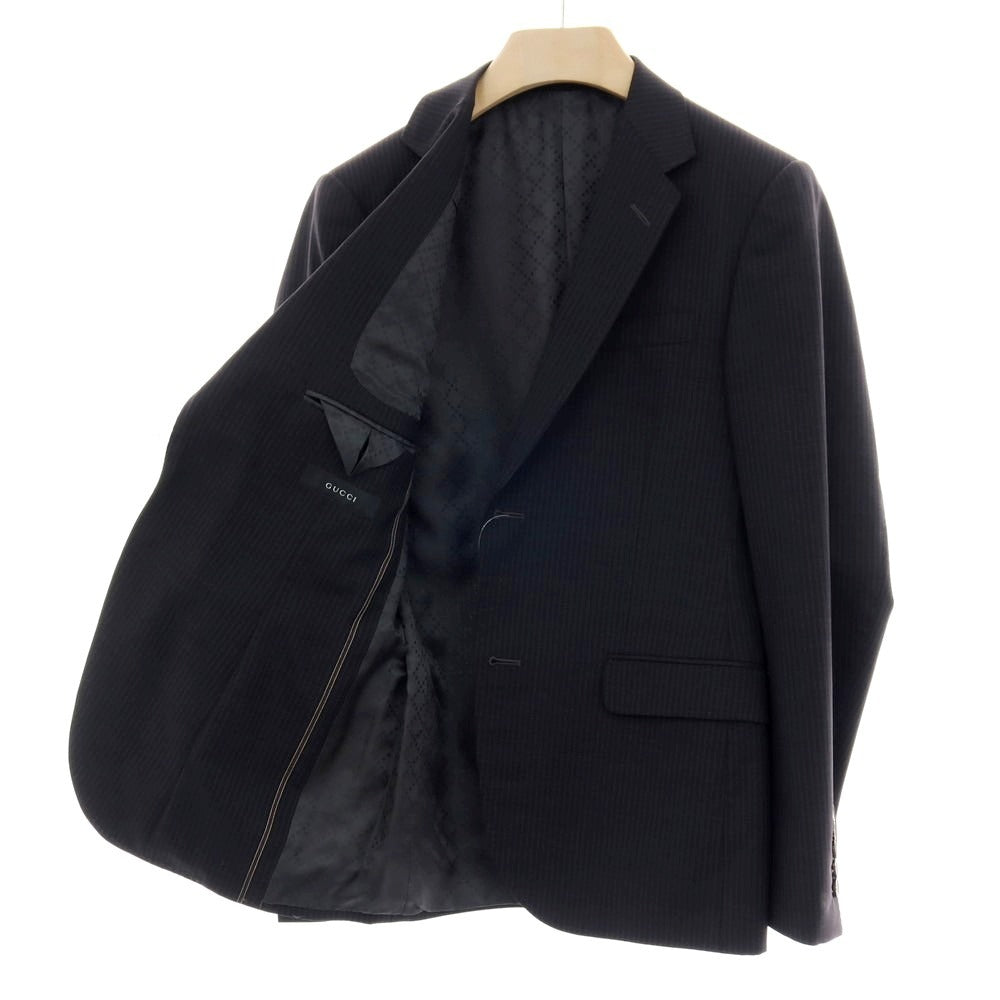 【中古】グッチ GUCCI ウール ストライプ テーラードジャケット ブラックxグレー【サイズ46】【 状態ランクB 】【 メンズ 】