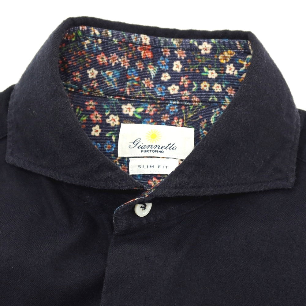 【中古】ジャンネット giannetto コットン ホリゾンタルカラー カジュアルシャツ ネイビー【サイズ39】【 状態ランクC 】【 メンズ 】