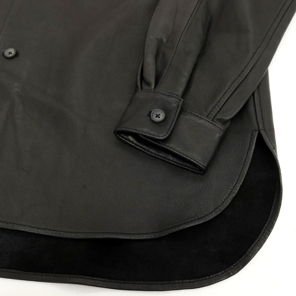 【中古】ラブ―クル LA BOUCLE シープスキン レザー カジュアルシャツ ブラック【サイズ1】【 状態ランクB 】【 メンズ 】