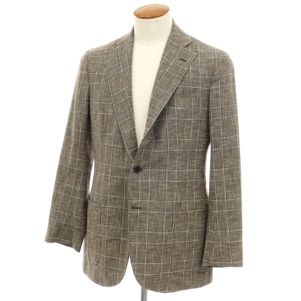 【中古】ブリスコラ BRISCOLA ウールナイロン グレンチェック 3B テーラードジャケット ブラウンxホワイト【サイズ48】【 状態ランクA 】【 メンズ 】