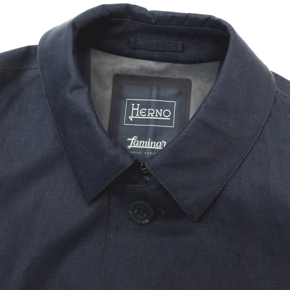 【中古】ヘルノ Herno Laminar GALWAY リネン ステンカラーコート ネイビー【サイズ48】【 状態ランクB 】【 メンズ 】