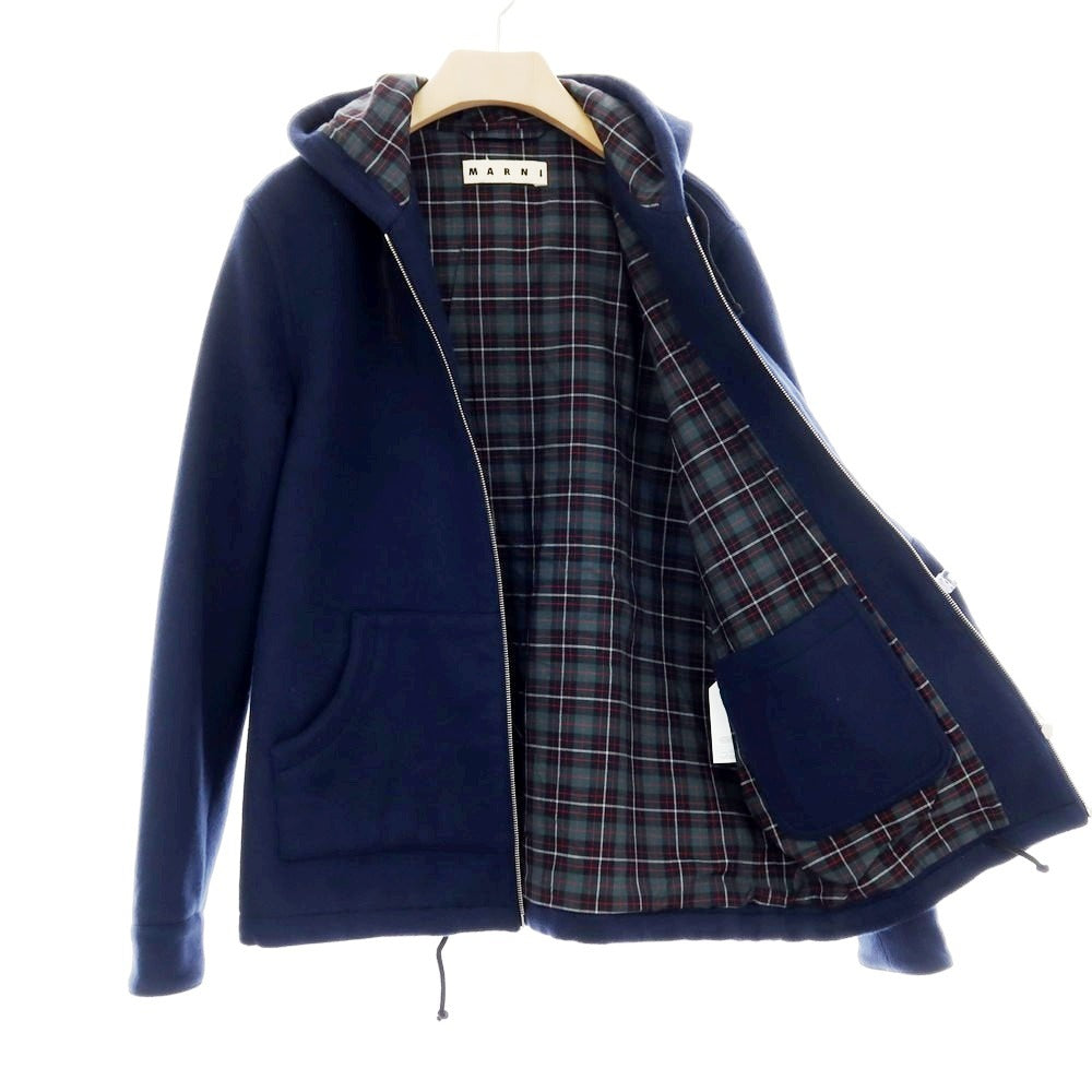 【中古】マルニ MARNI ウール フーデッドブルゾン ネイビー【サイズ48】【 状態ランクB 】【 メンズ 】