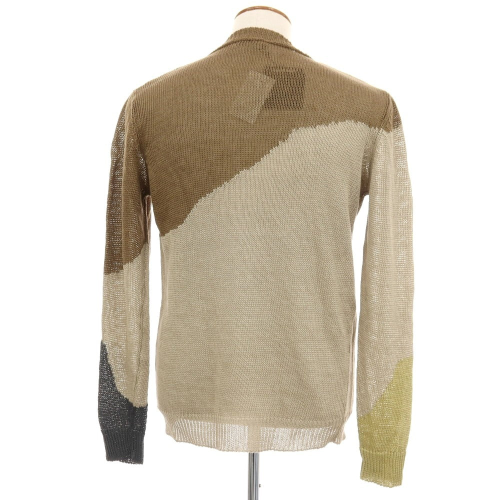 【中古】ロベルトコリーナ ROBERTO COLLINA リネン クルーネック プルオーバーニット ベージュxカーキ【 サイズ48 】【 状態ランクA 】【 メンズ 】 [BPD]