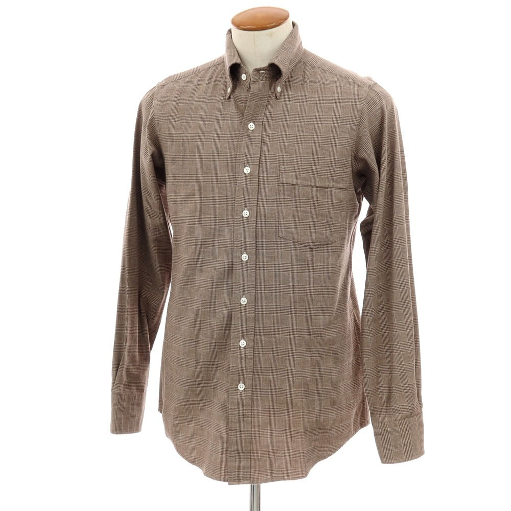 【中古】ドレイクス DRAKES コットン グレンチェック ボタンダウン カジュアルシャツ ブラウン【サイズ39】【 状態ランクB 】【 メンズ 】