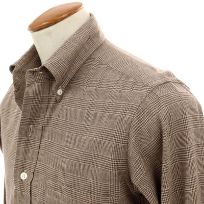 【中古】ドレイクス DRAKES コットン グレンチェック ボタンダウン カジュアルシャツ ブラウン【サイズ39】【 状態ランクB 】【 メンズ 】