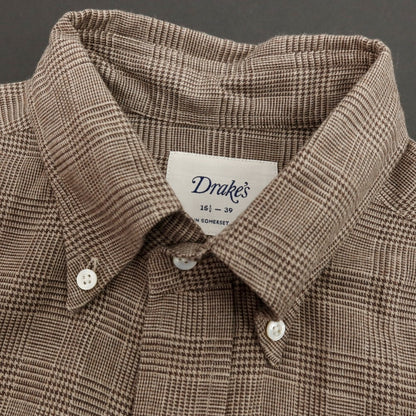【中古】ドレイクス DRAKES コットン グレンチェック ボタンダウン カジュアルシャツ ブラウン【サイズ39】【 状態ランクB 】【 メンズ 】