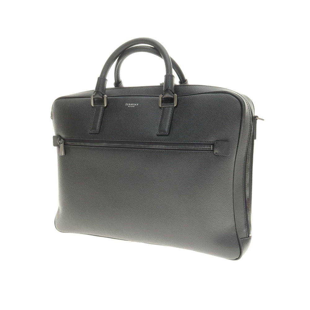 【中古】セラピアン Serapian 型押しレザー ブリーフケース ブラック【 状態ランクA 】【 メンズ 】