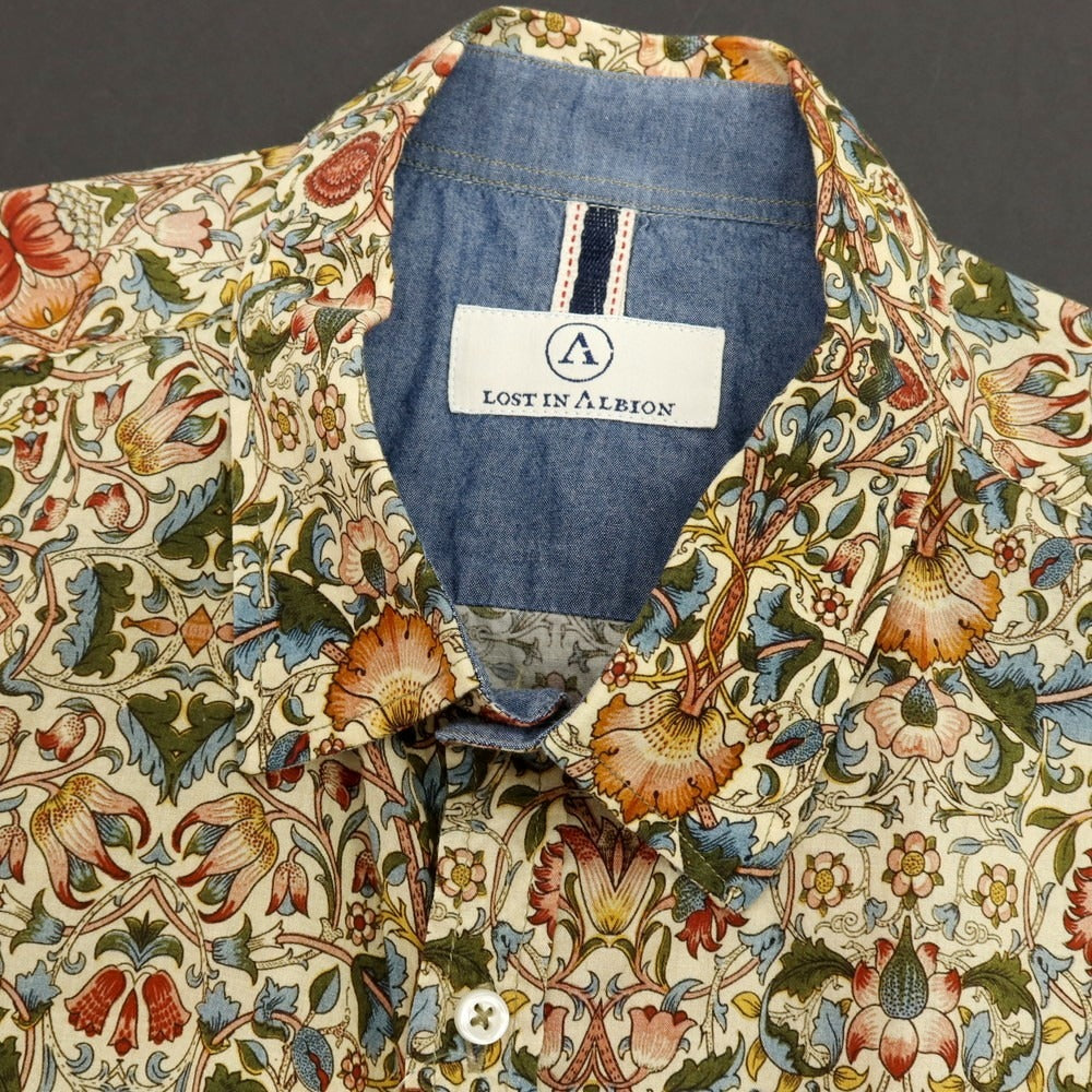 【中古】ロストインアルビオン LOST IN ALBION コットン系 ボタニカル柄 プリント カジュアルシャツ ベージュ【サイズL】【 状態ランクB 】【 メンズ 】