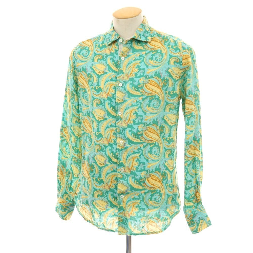 【中古】ガネーシュ ganesh リネン系 ペイズリー プリント カジュアルシャツ グリーン【サイズS】【 状態ランクB 】【 メンズ 】