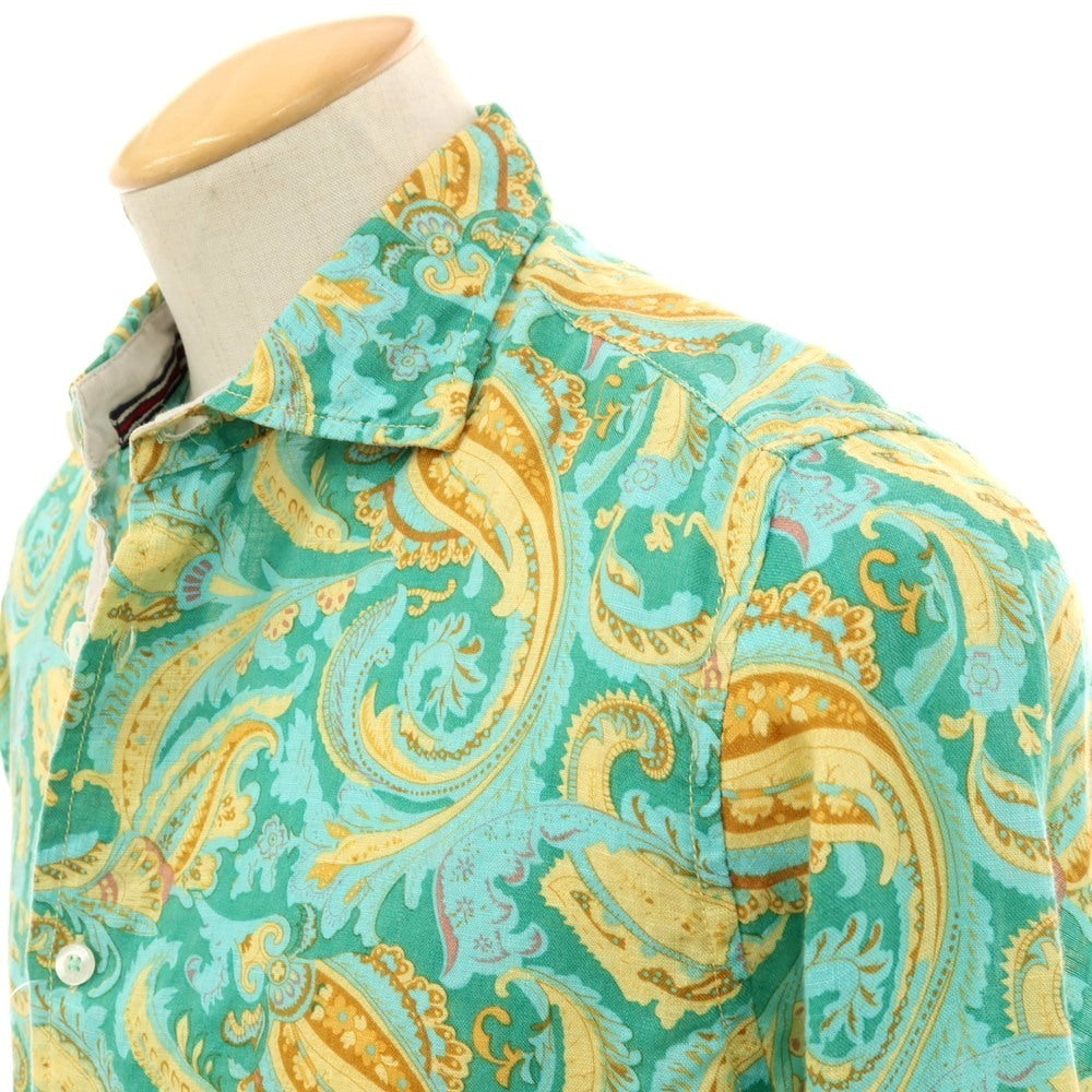 【中古】ガネーシュ ganesh リネン系 ペイズリー プリント カジュアルシャツ グリーン【サイズS】【 状態ランクB 】【 メンズ 】