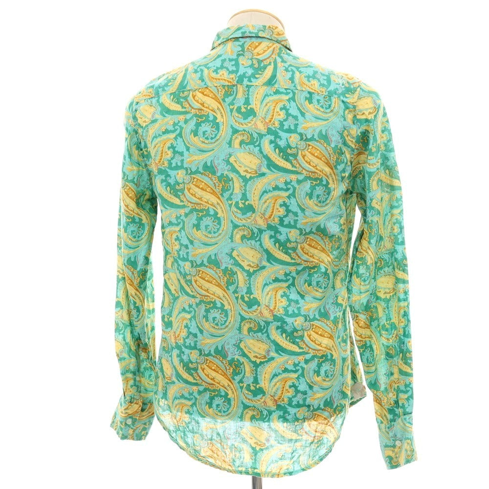 【中古】ガネーシュ ganesh リネン系 ペイズリー プリント カジュアルシャツ グリーン【サイズS】【 状態ランクB 】【 メンズ 】