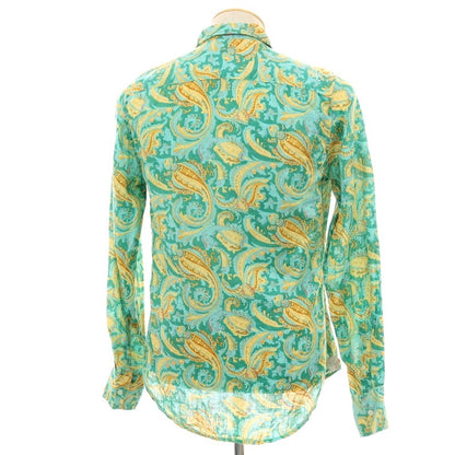 【中古】ガネーシュ ganesh リネン系 ペイズリー プリント カジュアルシャツ グリーン【サイズS】【 状態ランクB 】【 メンズ 】