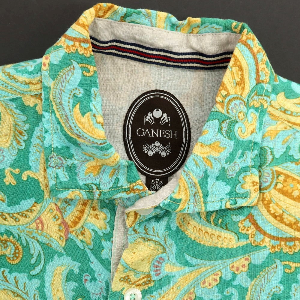 【中古】ガネーシュ ganesh リネン系 ペイズリー プリント カジュアルシャツ グリーン【サイズS】【 状態ランクB 】【 メンズ 】