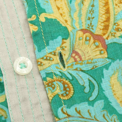 【中古】ガネーシュ ganesh リネン系 ペイズリー プリント カジュアルシャツ グリーン【サイズS】【 状態ランクB 】【 メンズ 】