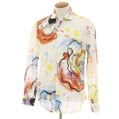 【中古】ガネーシュ ganesh コットン ビックプリント カジュアルシャツ ホワイトxマルチカラー【サイズM】【 状態ランクB 】【 メンズ 】