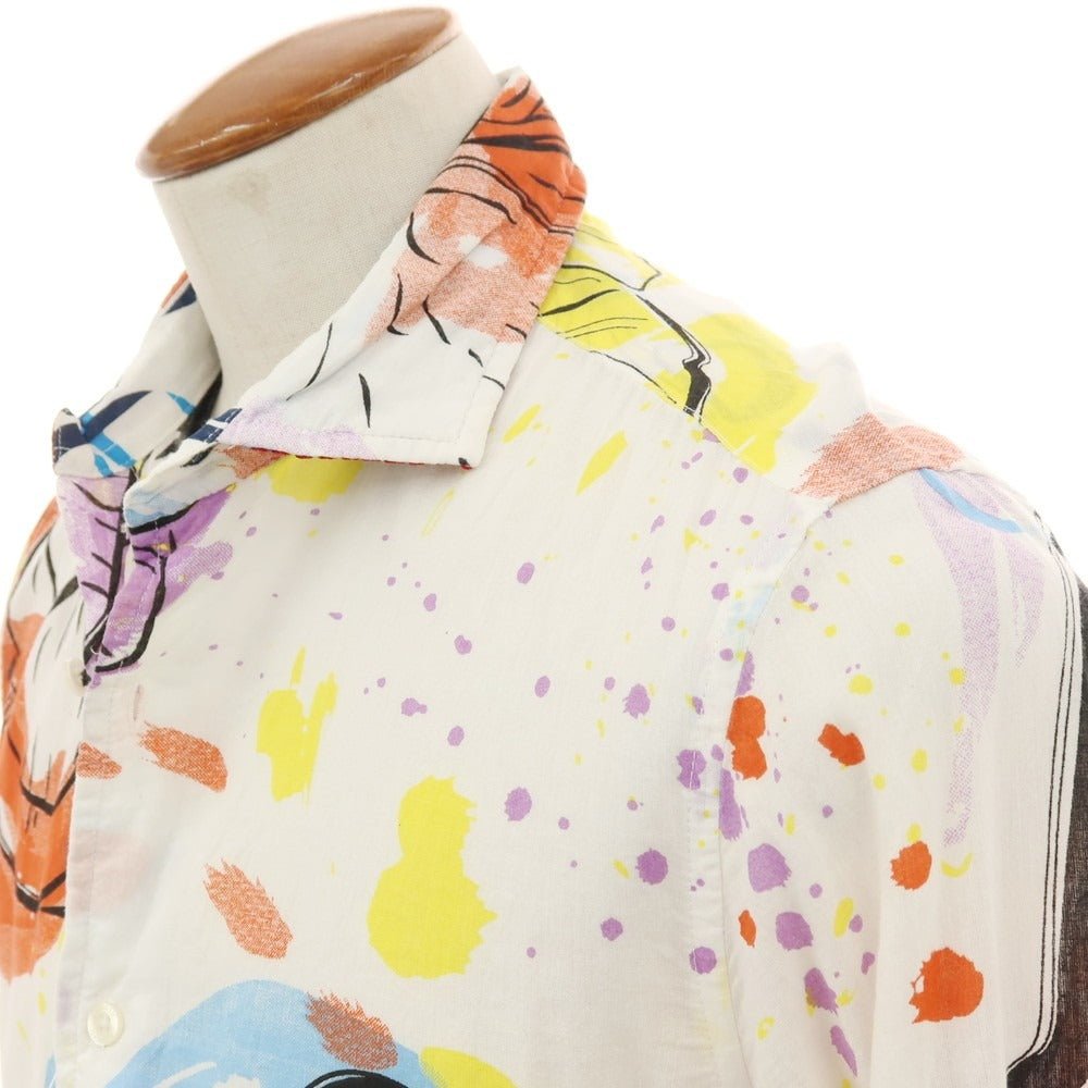 【中古】ガネーシュ ganesh コットン ビックプリント カジュアルシャツ ホワイトxマルチカラー【サイズM】【 状態ランクB 】【 メンズ 】