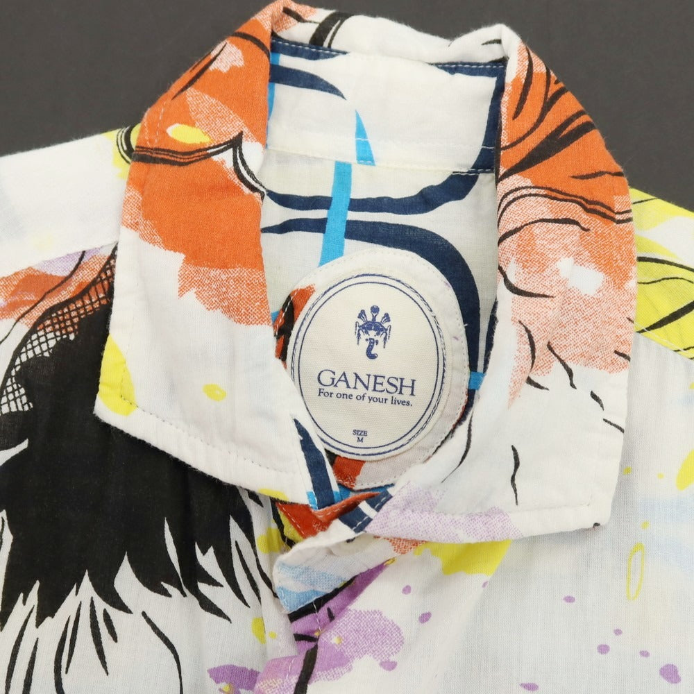 【中古】ガネーシュ ganesh コットン ビックプリント カジュアルシャツ ホワイトxマルチカラー【サイズM】【 状態ランクB 】【 メンズ 】