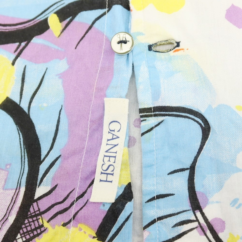 【中古】ガネーシュ ganesh コットン ビックプリント カジュアルシャツ ホワイトxマルチカラー【サイズM】【 状態ランクB 】【 メンズ 】