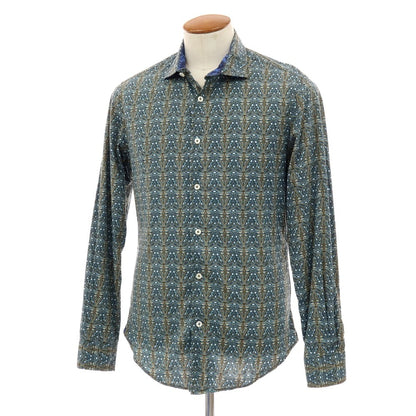 【中古】ガネーシュ ganesh ストレッチ コットン 総柄 プリント カジュアルシャツ ネイビー【サイズM】【 状態ランクB 】【 メンズ 】