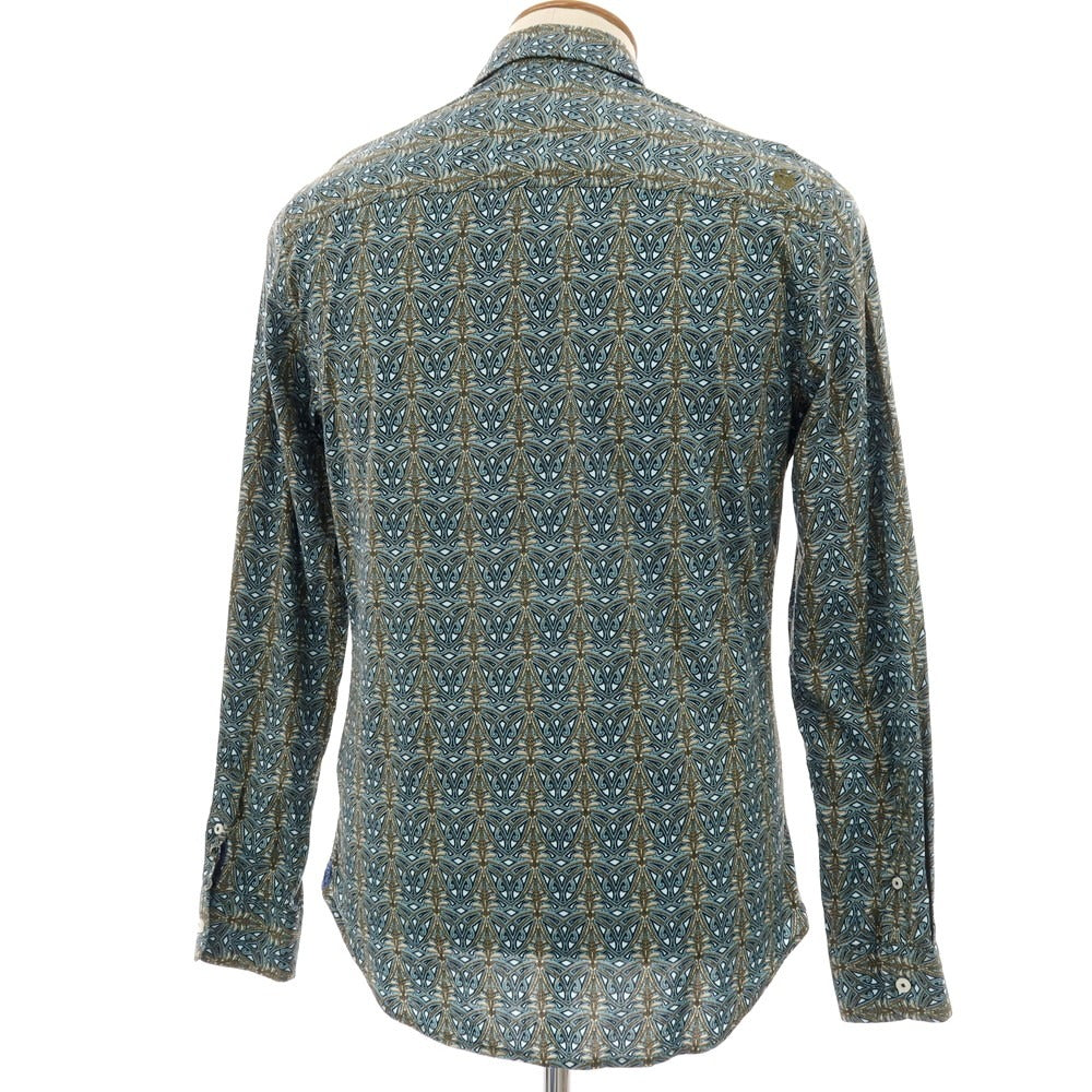 【中古】ガネーシュ ganesh ストレッチ コットン 総柄 プリント カジュアルシャツ ネイビー【サイズM】【 状態ランクB 】【 メンズ 】