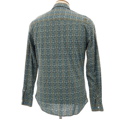 【中古】ガネーシュ ganesh ストレッチ コットン 総柄 プリント カジュアルシャツ ネイビー【サイズM】【 状態ランクB 】【 メンズ 】