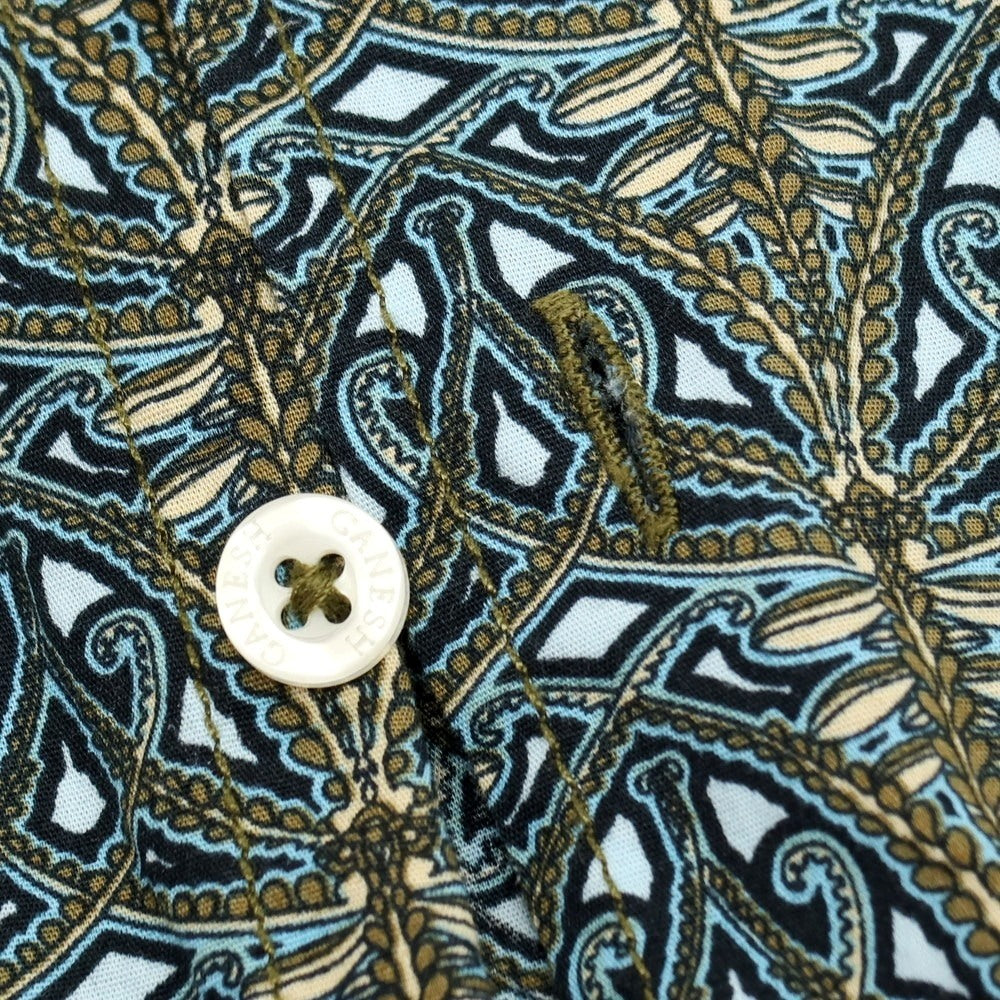 【中古】ガネーシュ ganesh ストレッチ コットン 総柄 プリント カジュアルシャツ ネイビー【サイズM】【 状態ランクB 】【 メンズ 】