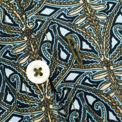 【中古】ガネーシュ ganesh ストレッチ コットン 総柄 プリント カジュアルシャツ ネイビー【サイズM】【 状態ランクB 】【 メンズ 】