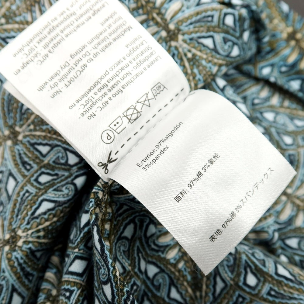 【中古】ガネーシュ ganesh ストレッチ コットン 総柄 プリント カジュアルシャツ ネイビー【サイズM】【 状態ランクB 】【 メンズ 】