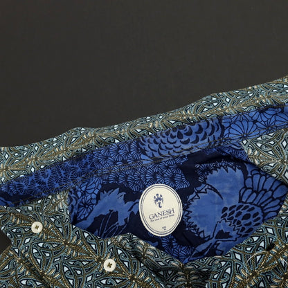 【中古】ガネーシュ ganesh ストレッチ コットン 総柄 プリント カジュアルシャツ ネイビー【サイズM】【 状態ランクB 】【 メンズ 】