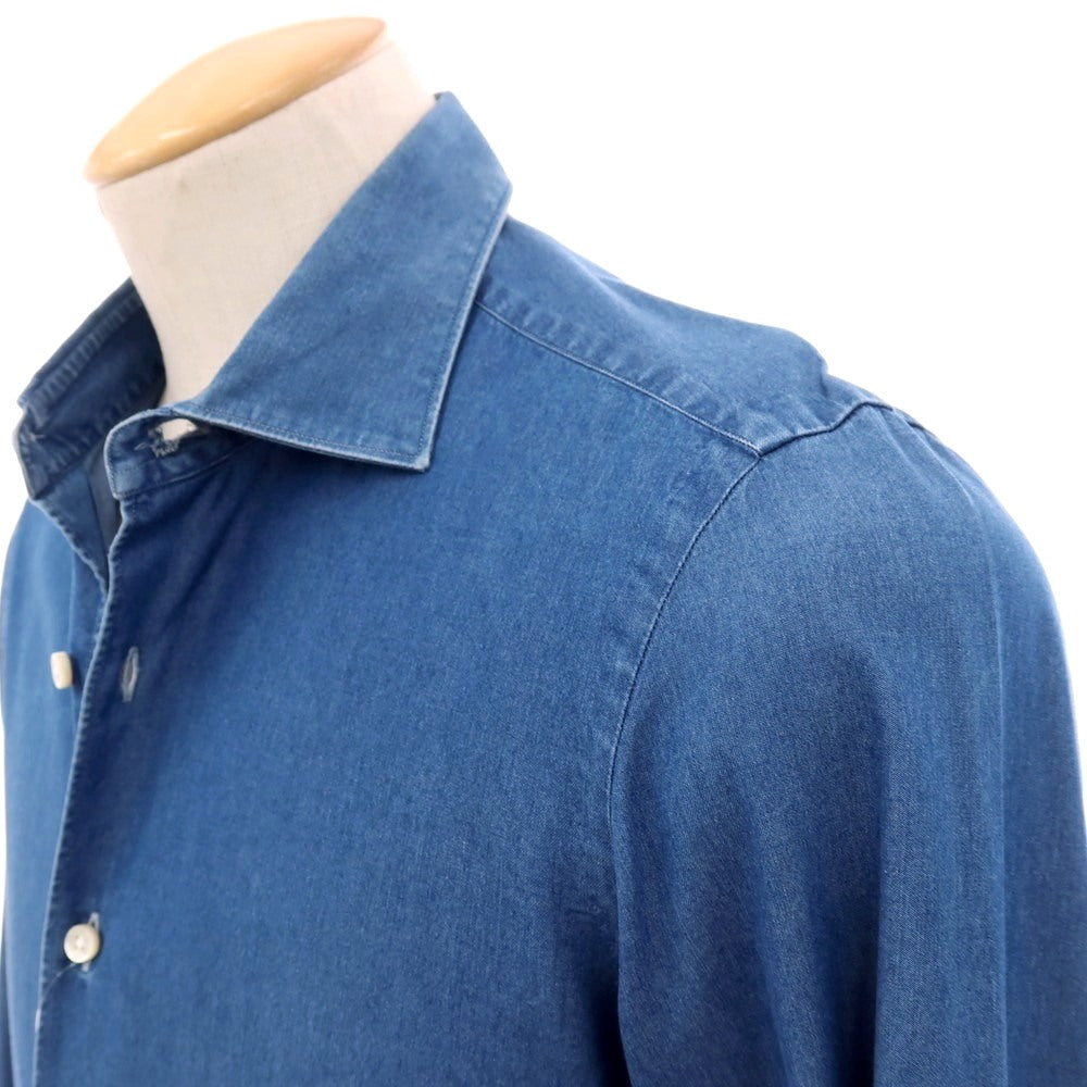 【中古】マリアサンタンジェロ Maria Santangelo コットン ダンガリー ワイドカラー カジュアルシャツ ネイビー【サイズ38】【 状態ランクC 】【 メンズ 】