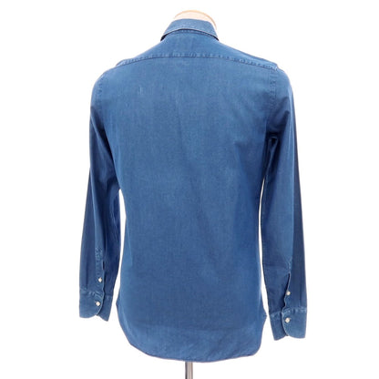 【中古】マリアサンタンジェロ Maria Santangelo コットン ダンガリー ワイドカラー カジュアルシャツ ネイビー【サイズ38】【 状態ランクC 】【 メンズ 】