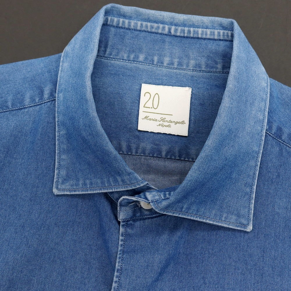 【中古】マリアサンタンジェロ Maria Santangelo コットン ダンガリー ワイドカラー カジュアルシャツ ネイビー【サイズ38】【 状態ランクC 】【 メンズ 】