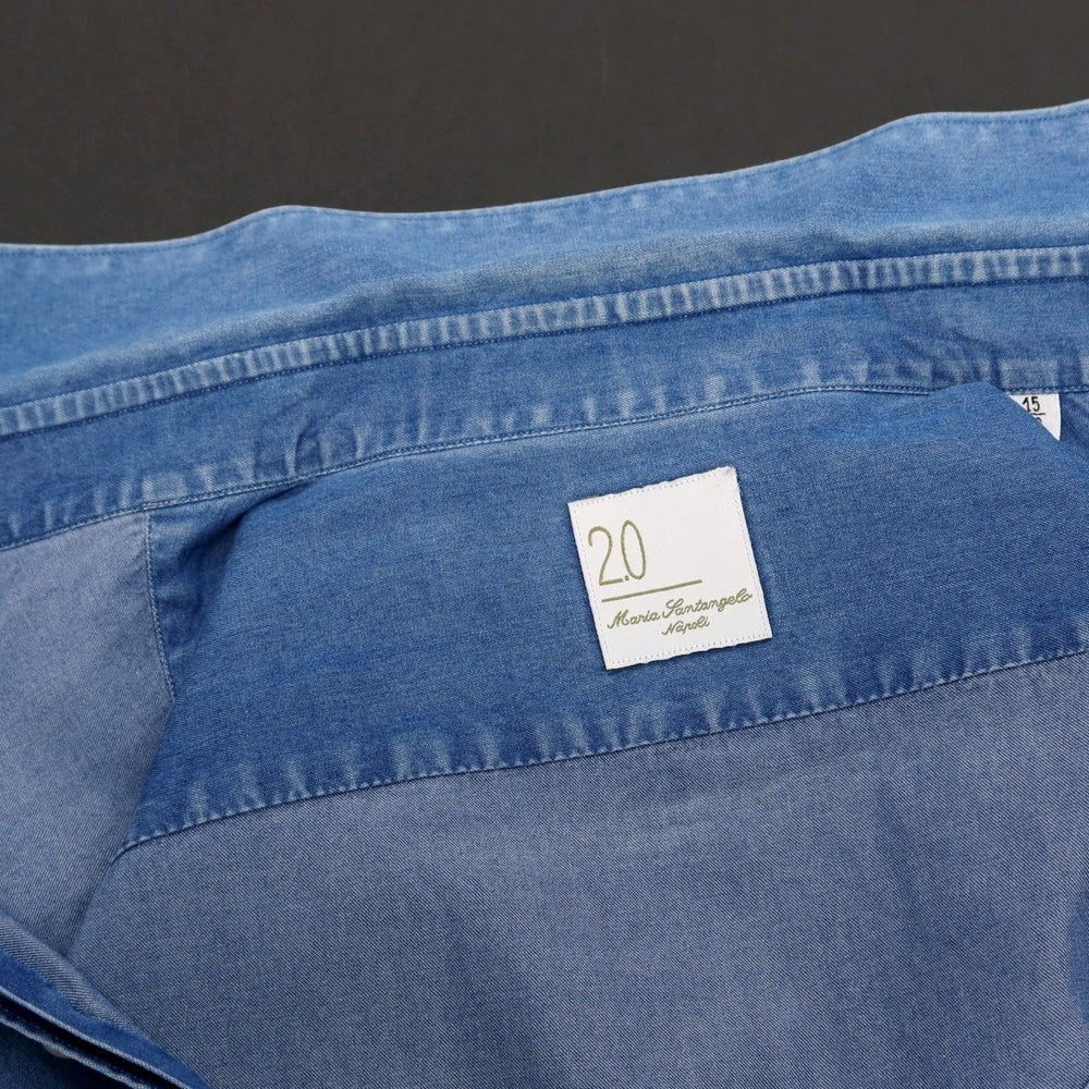 【中古】マリアサンタンジェロ Maria Santangelo コットン ダンガリー ワイドカラー カジュアルシャツ ネイビー【サイズ38】【 状態ランクC 】【 メンズ 】