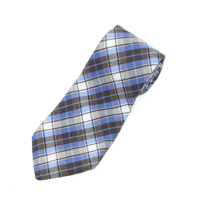 【中古】エリコフォルミコラ ERRICO FORMICOLA ウールシルク チェック柄ネクタイ ブルーxブラウン【 状態ランクC 】【 メンズ 】