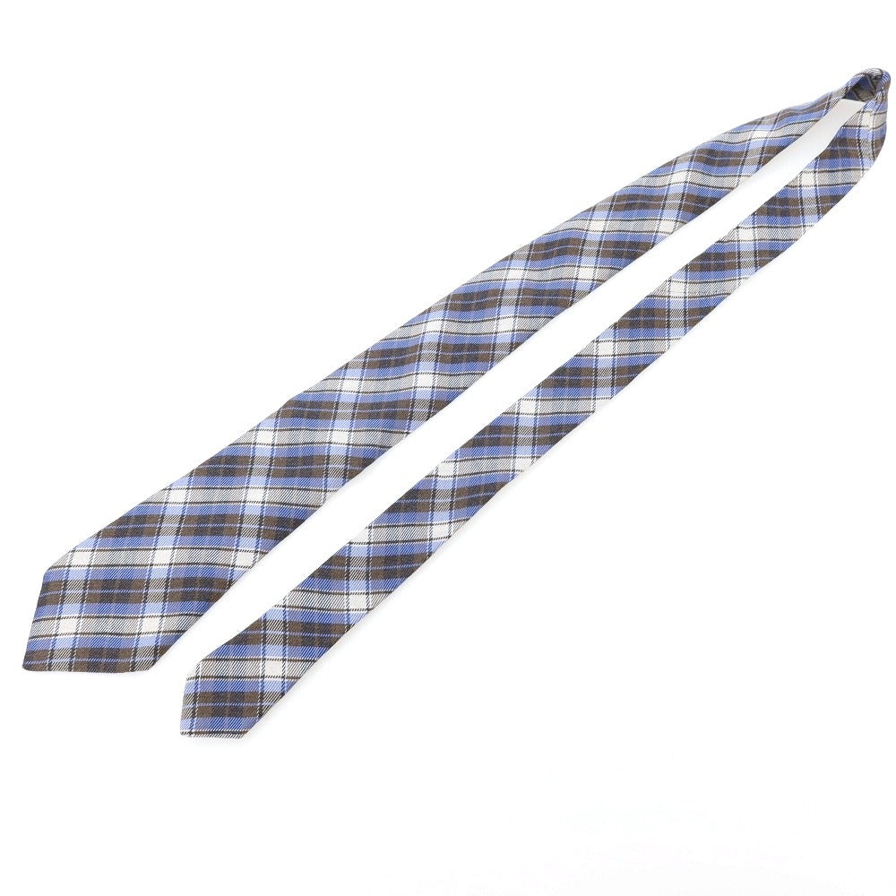 【中古】エリコフォルミコラ ERRICO FORMICOLA ウールシルク チェック柄ネクタイ ブルーxブラウン【 状態ランクC 】【 メンズ 】