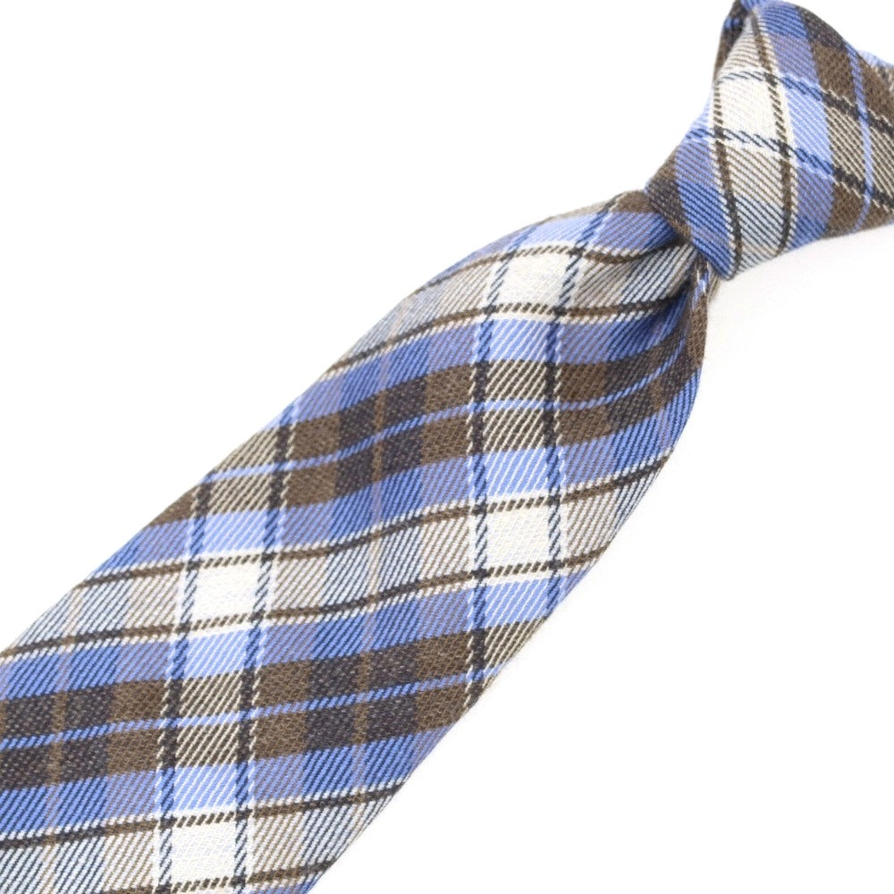 【中古】エリコフォルミコラ ERRICO FORMICOLA ウールシルク チェック柄ネクタイ ブルーxブラウン【 状態ランクC 】【 メンズ 】