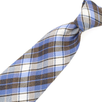 【中古】エリコフォルミコラ ERRICO FORMICOLA ウールシルク チェック柄ネクタイ ブルーxブラウン【 状態ランクC 】【 メンズ 】