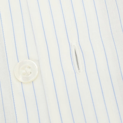 【中古】フライ FRAY BARNEYS NEWYORK別注 コットン ストライプ レギュラーカラー ドレスシャツ ホワイトxブルー【サイズ表記なし（M位）】【 状態ランクB 】【 メンズ 】