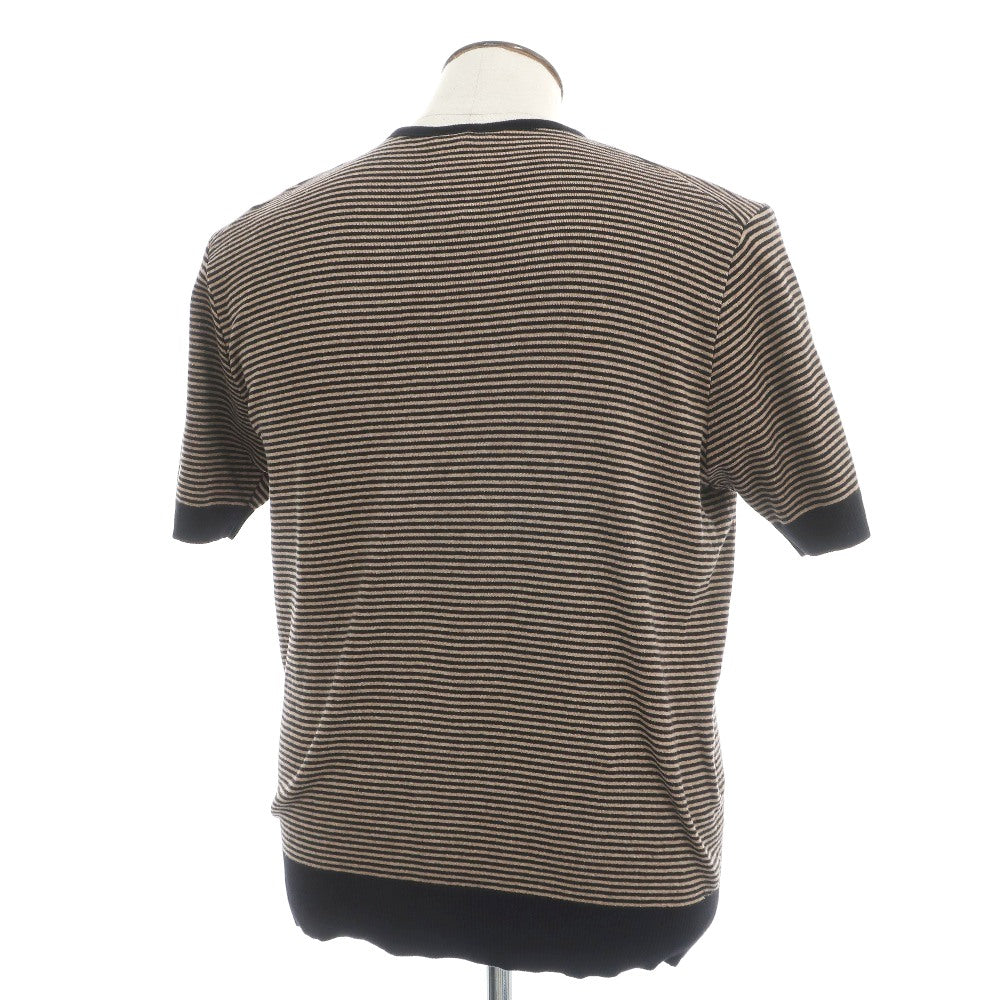 【中古】ルトロワ Letroyes コットン ボーダー クルーネック 半袖 プルオーバーニット ブラウンベージュxブラック【サイズ5】【 状態ランクC 】【 メンズ 】