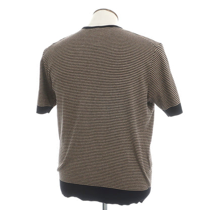 【中古】ルトロワ Letroyes コットン ボーダー クルーネック 半袖 プルオーバーニット ブラウンベージュxブラック【サイズ5】【 状態ランクC 】【 メンズ 】