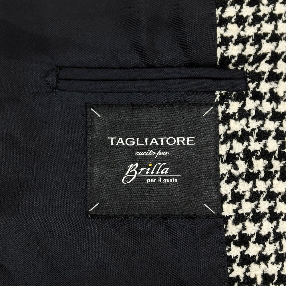 【中古】タリアトーレ TAGLIATORE Brilla per il gusto別注 ウールナイロンポリウレタン ハウンドトゥース テーラードジャケット ブラックxホワイト【サイズ44】【 状態ランクB 】【 メンズ 】