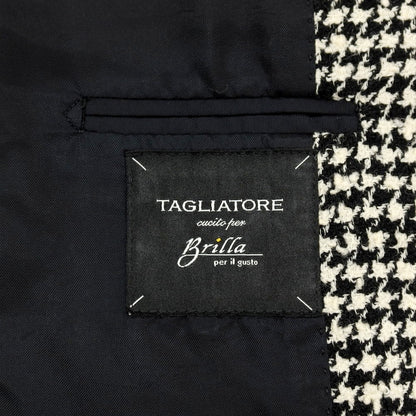【中古】タリアトーレ TAGLIATORE Brilla per il gusto別注 ウールナイロンポリウレタン ハウンドトゥース テーラードジャケット ブラックxホワイト【サイズ44】【 状態ランクB 】【 メンズ 】