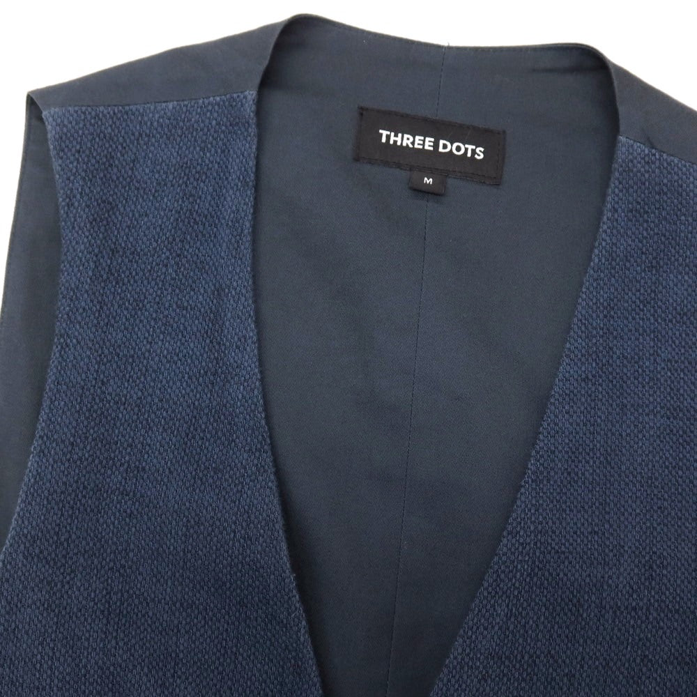 【中古】スリードッツ three dots コットンリネン カジュアル系ジレ ベスト ネイビー【サイズM】【 状態ランクC 】【 メンズ 】