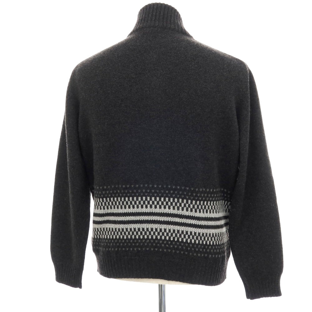 【中古】バランタイン BALLANTYNE カシミヤ スタンドカラー ダブルジップ カーディガン チャコールグレーxライトグレー【サイズ46】【 状態ランクC 】【 メンズ 】