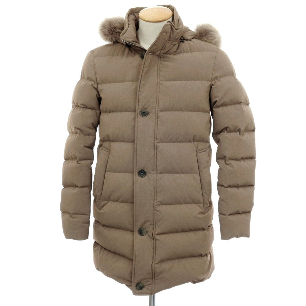 【中古】ヘルノ Herno ポリエステルナイロン ファー ダウンコート ダークベージュ【 サイズ44 】【 状態ランクC 】【 メンズ 】