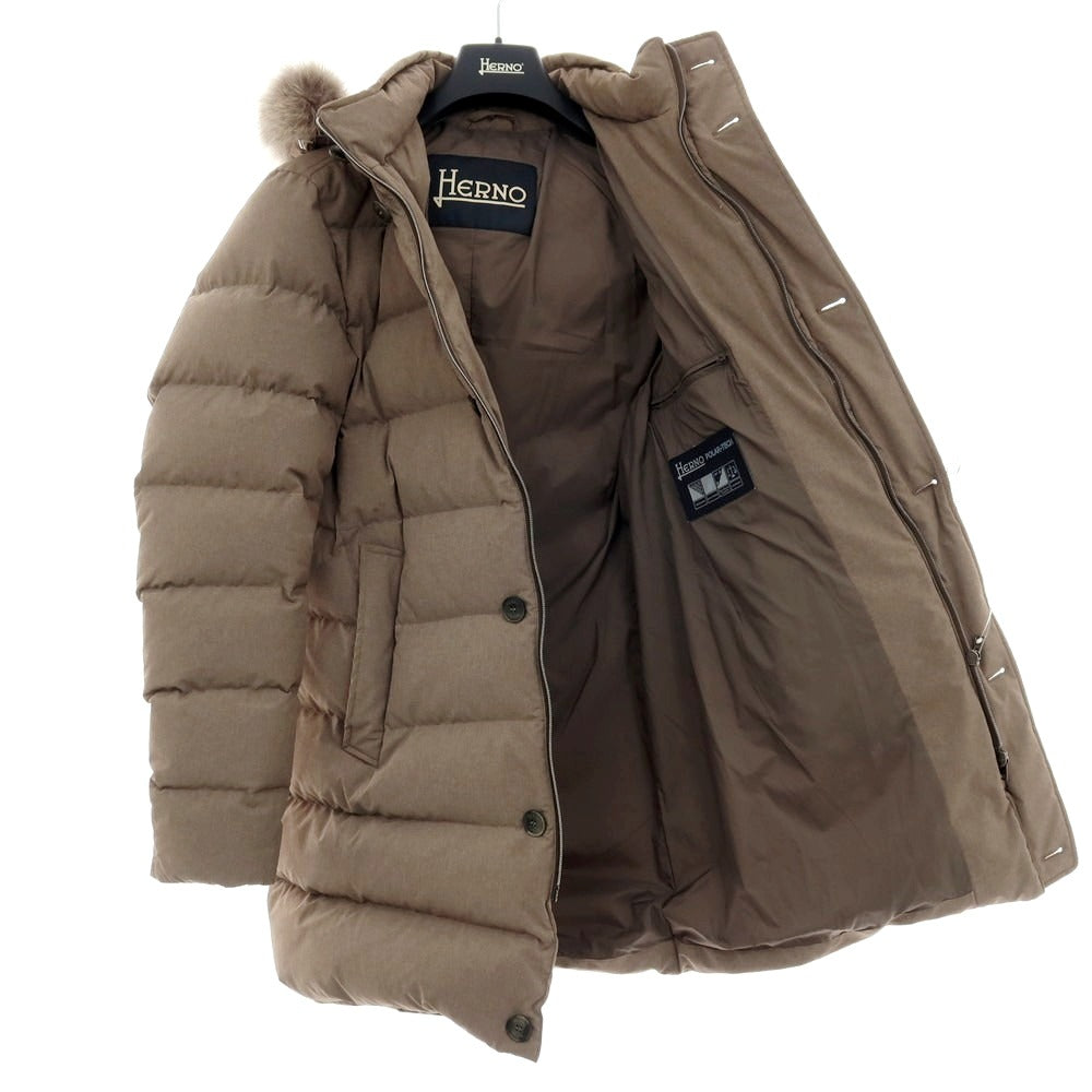 【中古】ヘルノ Herno ポリエステルナイロン ファー ダウンコート ダークベージュ【サイズ44】【 状態ランクC 】【 メンズ 】